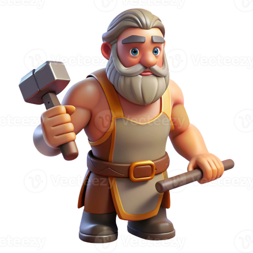 serene artistic Hephaestus, God of the Forge, with a hammer high quality png