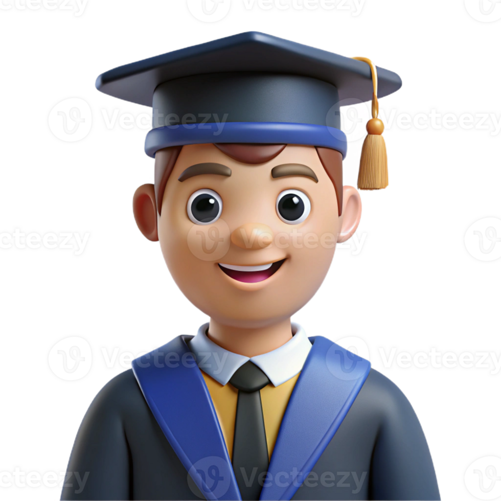elegant rustic Graduate student in a cap and gown, premium png
