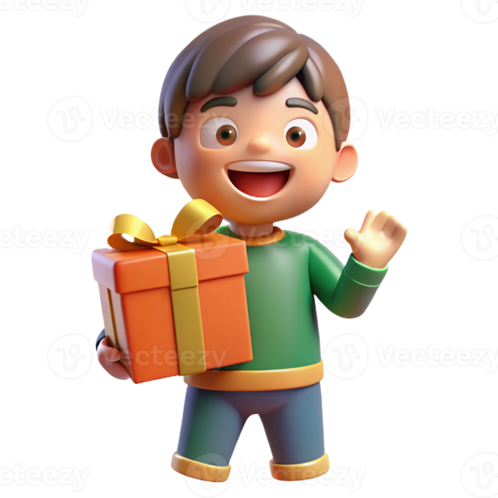 elegant minimalist Excited child holding a present, professional png