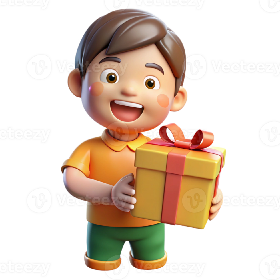 elegant rustic Excited child holding a present, 4K png