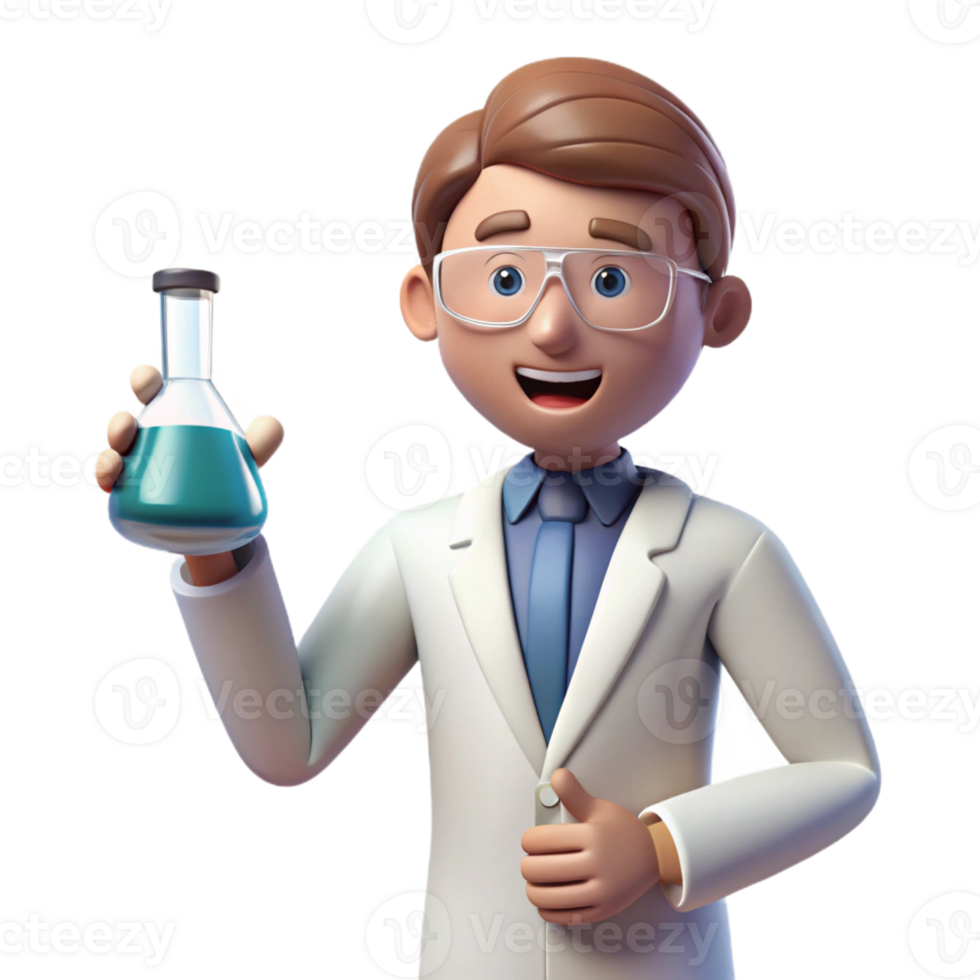 impressive traditional Scientist holding a beaker, detailed png