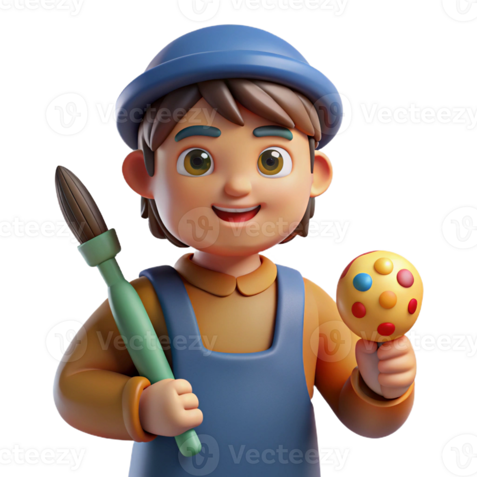 serene vintage Artist holding a paintbrush, exclusive png