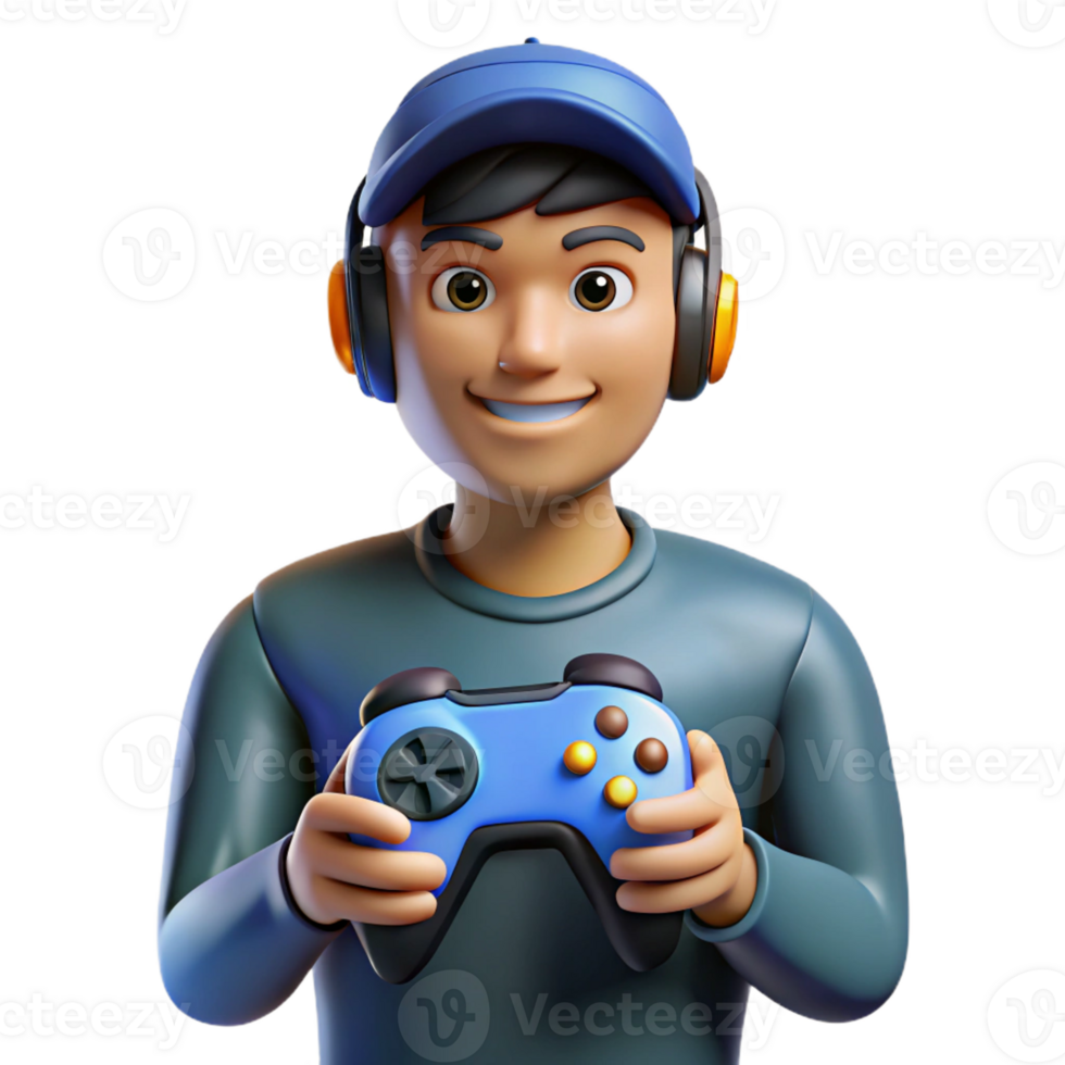 vibrant creative Gamer with a controller, premium png