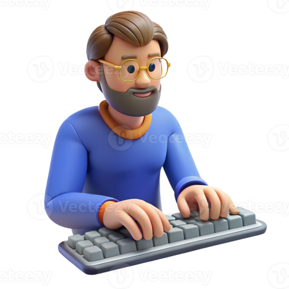 elegant creative Programmer typing on a keyboard, authentic png