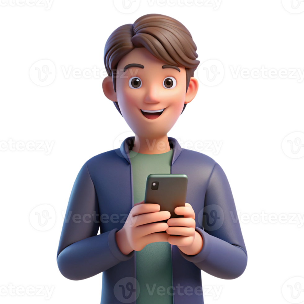 serene modern Teenager with a smartphone, high resolution png