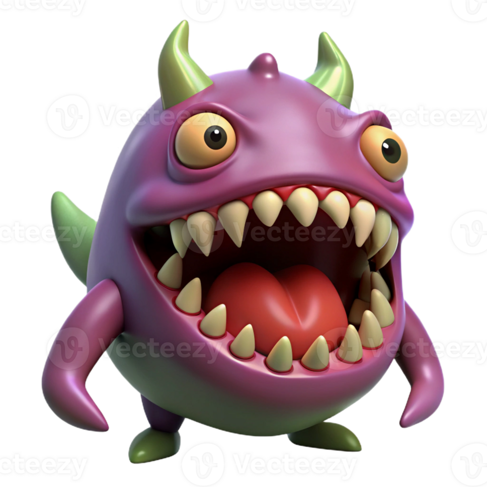 serene artistic Monster with sharp teeth, premium png