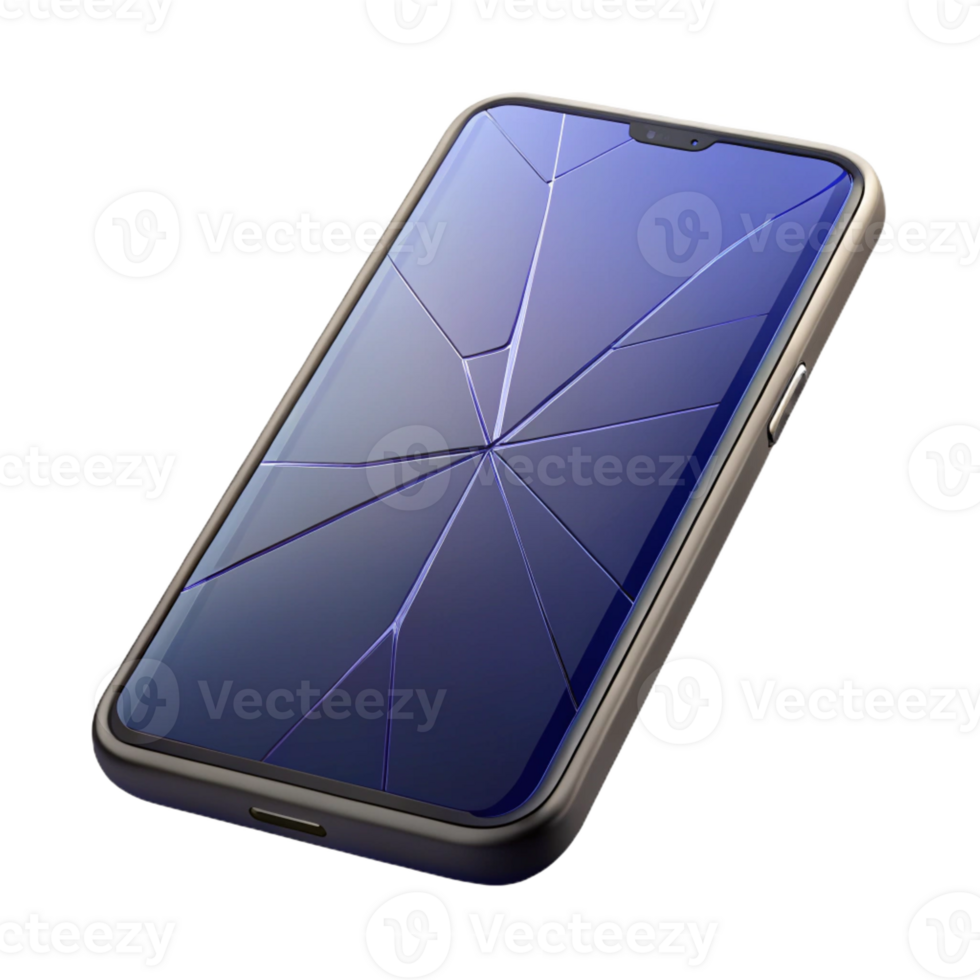 serene vintage A modern smartphone with a cracked screen high resolution png