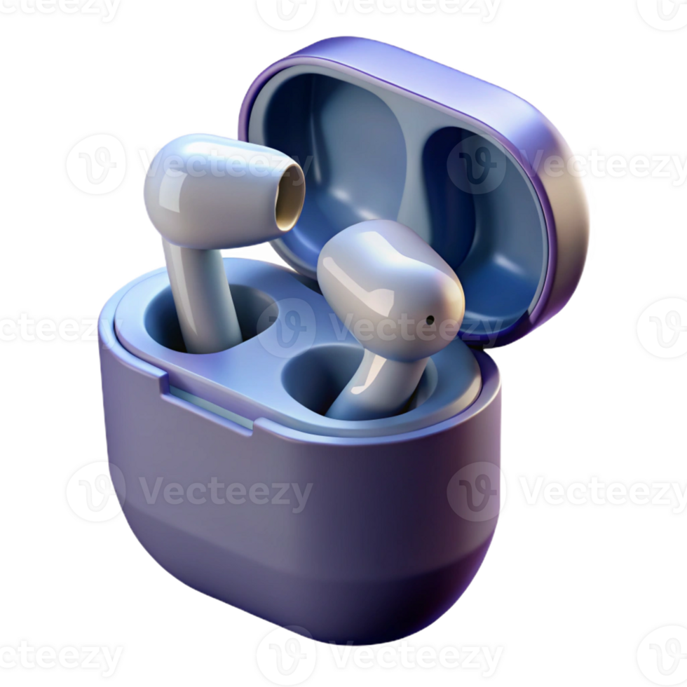 magnificent contemporary A pair of wireless earbuds with charging case open original png