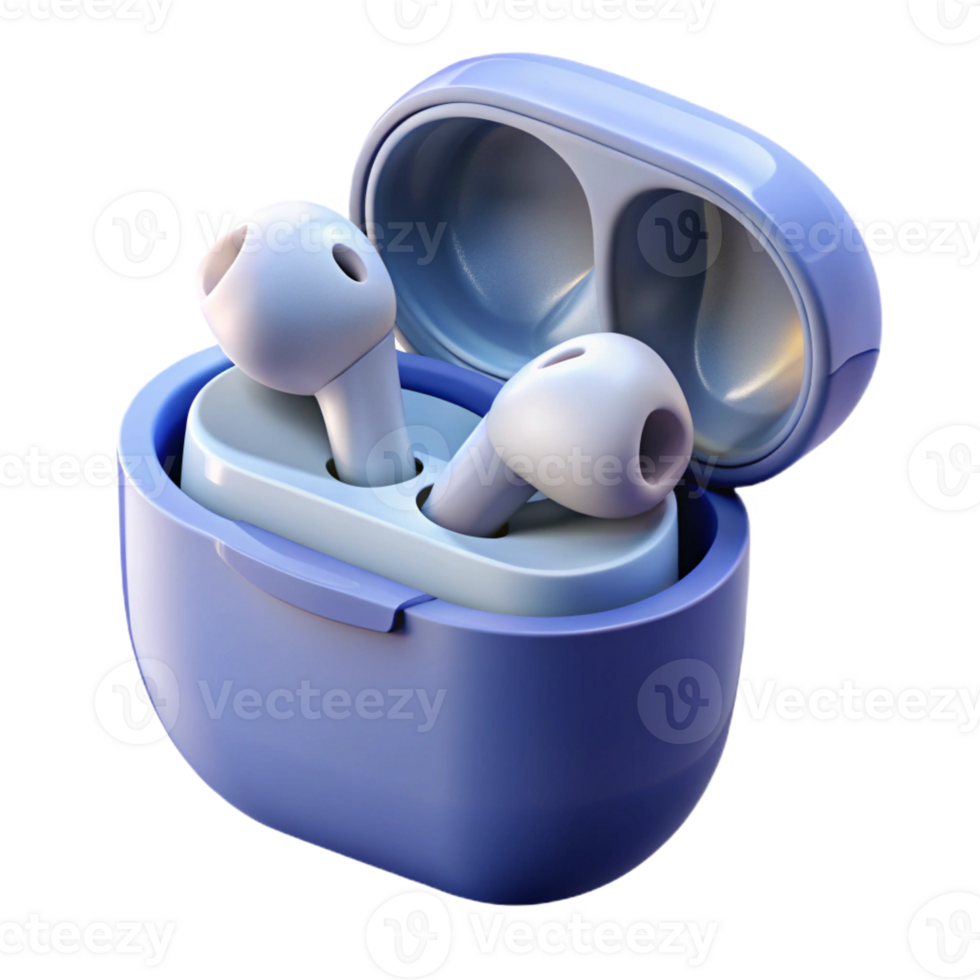 dramatic traditional A pair of wireless earbuds with charging case open 4K png