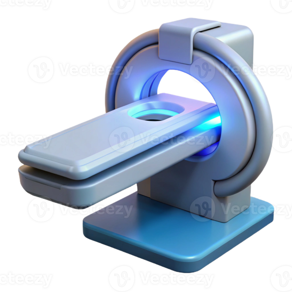 serene artistic Advanced medical scanner emitting a blue beam, high quality png