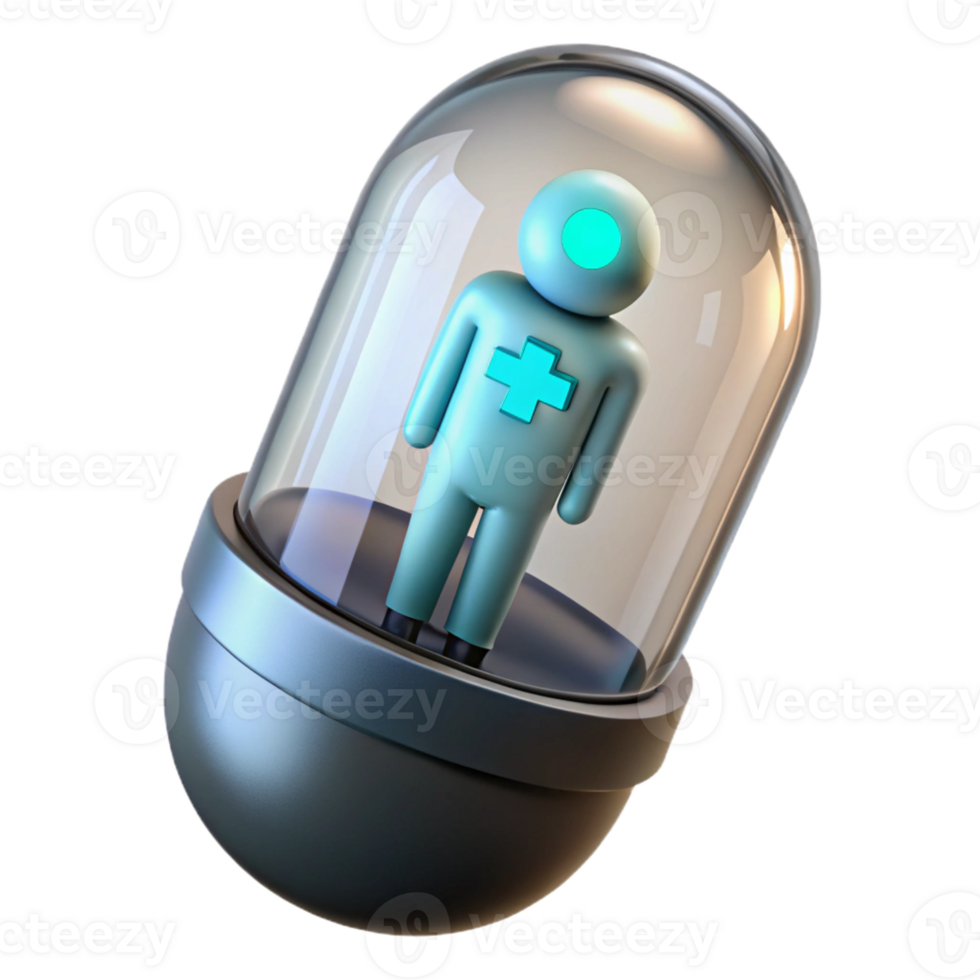beautiful creative Advanced medical capsule with glowing patient inside, premium png