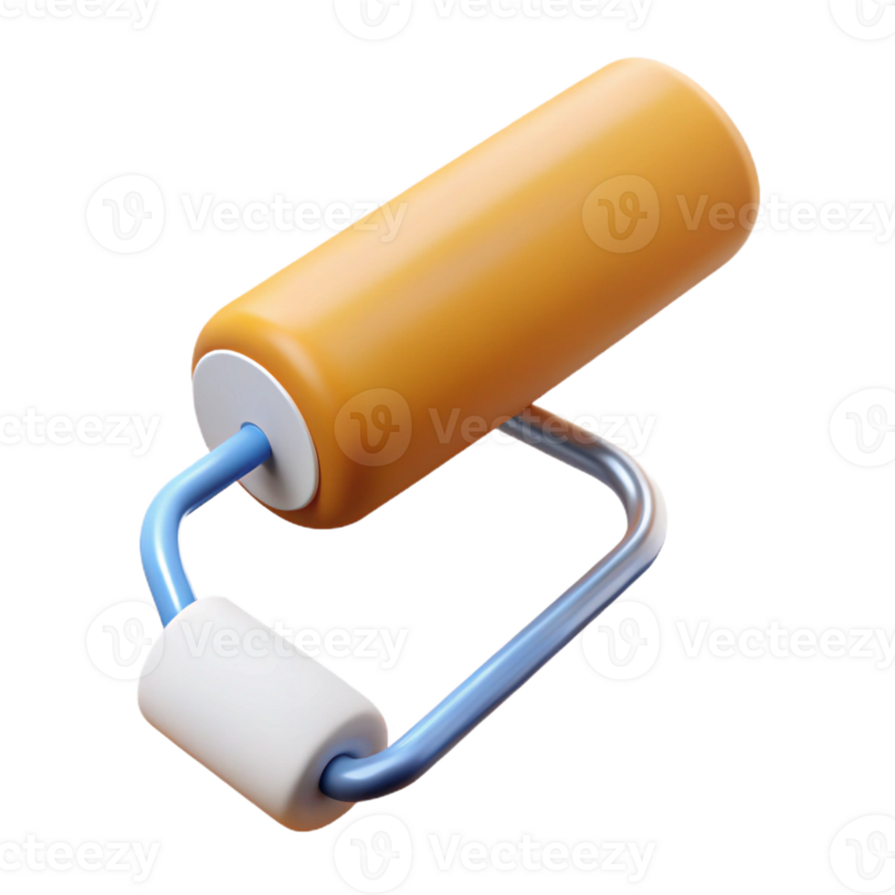 vibrant classic Paint roller, dry, white foam, 4K png