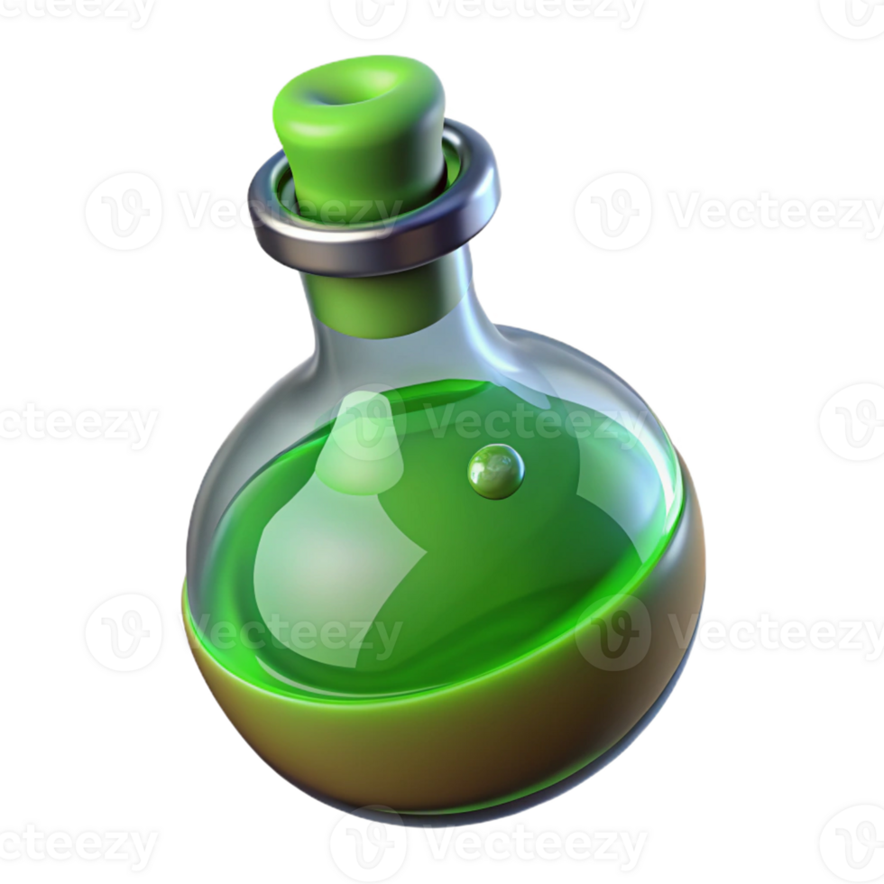 elegant artistic A potion bottle filled with swirling green liquid high resolution png