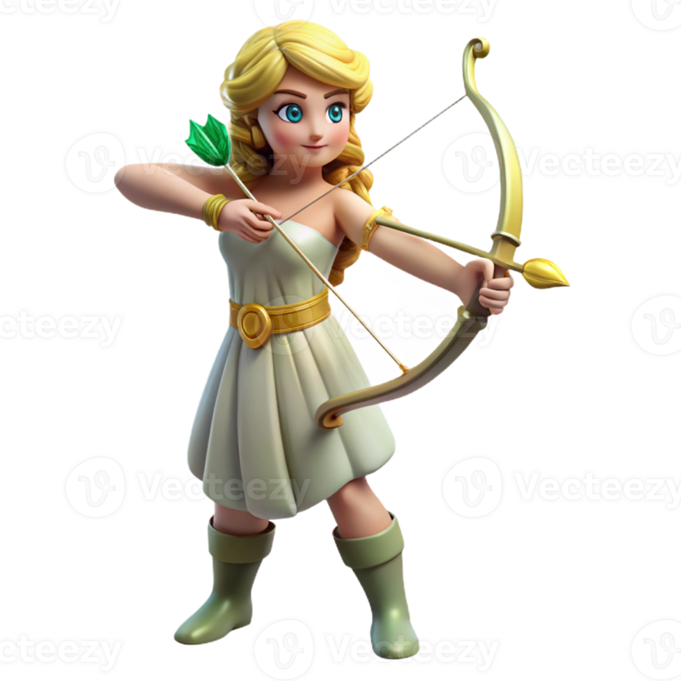 serene creative Artemis, Goddess of the Hunt, with bow and arrow, original png