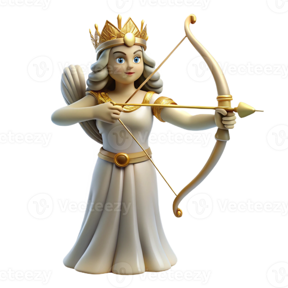 dramatic abstract Artemis, Goddess of the Hunt, with bow and arrow, 4K png