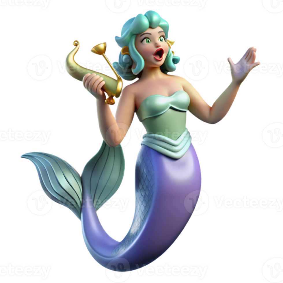 vibrant artistic Siren, alluring sea nymph, singing, 4K png