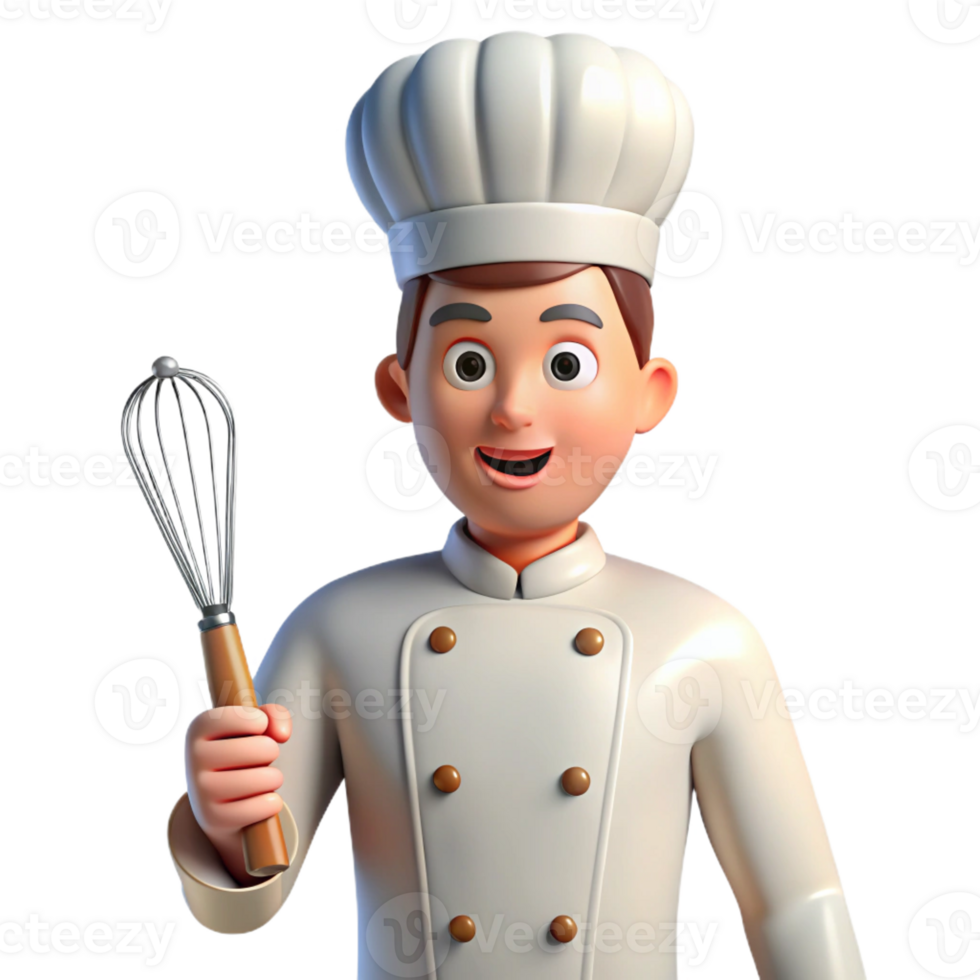 beautiful rustic Chef in uniform holding a whisk premium png