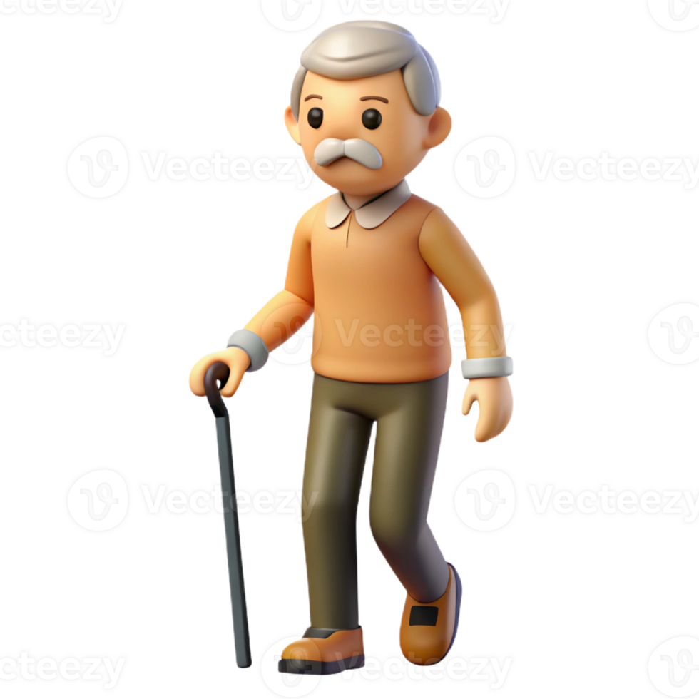 magnificent artistic Senior citizen with walking stick detailed png