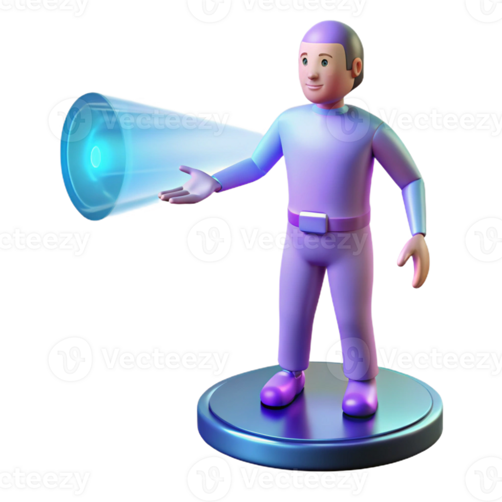 stunning creative Portable Hologram Projector, handheld, projecting a human figure high quality png