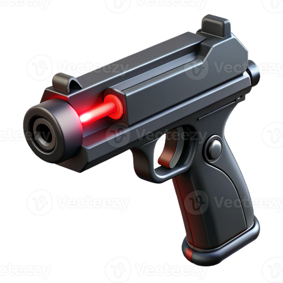 impressive contemporary Laser pistol, sleek, black, red laser sight high quality png