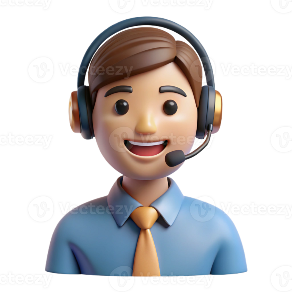 vibrant modern Smiling customer service representative, headset on, detailed png