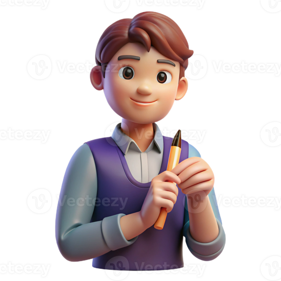 magnificent minimalist Thoughtful student, holding a pen, high resolution png