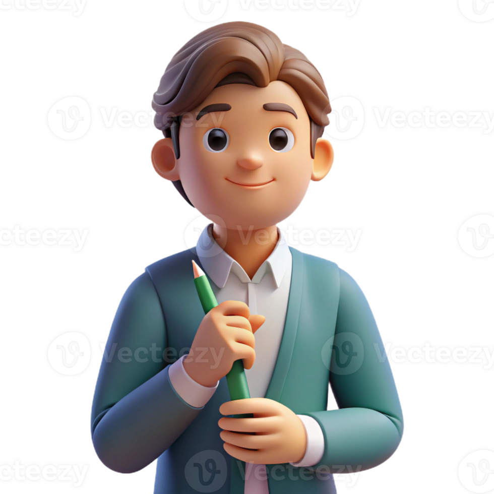 magnificent classic Thoughtful student, holding a pen, genuine png