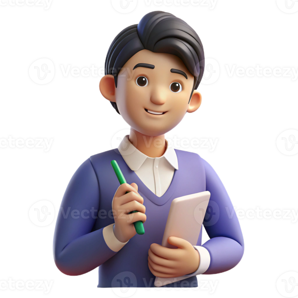 magnificent modern Thoughtful student, holding a pen, authentic png