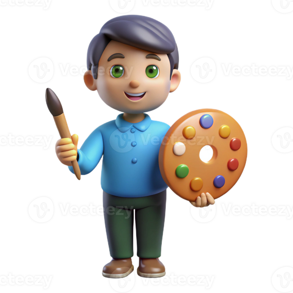 impressive modern Artist, holding a palette and brush, exclusive png