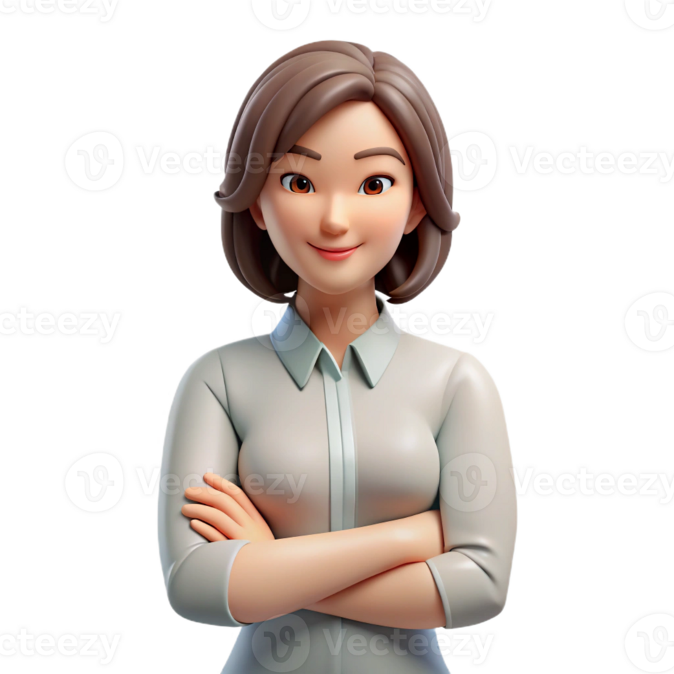 stunning contemporary Woman, with arms crossed confidently, 4K png