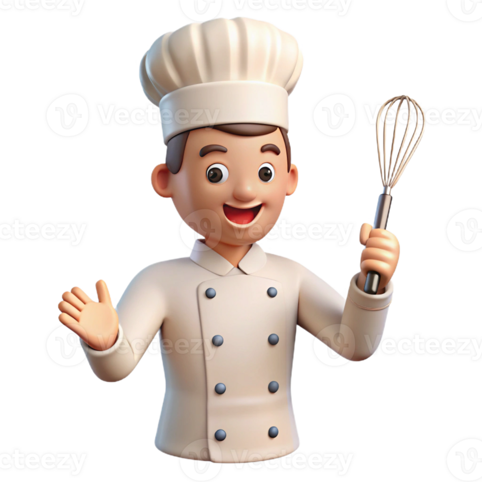 magnificent abstract Excited chef, white uniform, holding whisk, original png