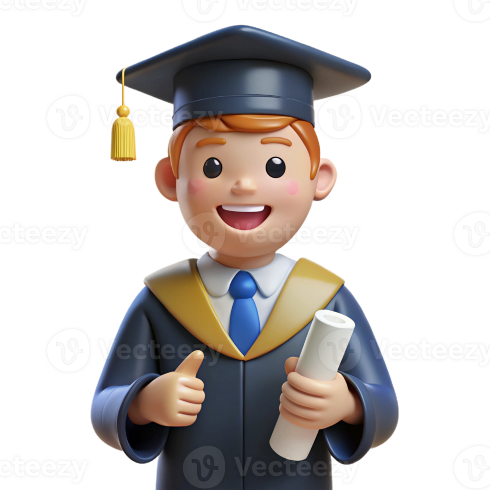 wonderful modern Happy graduating student, cap and gown, diploma, premium png