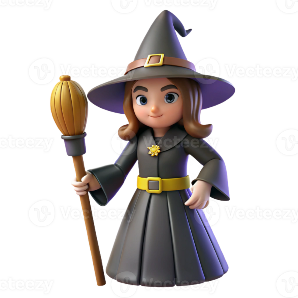 elegant artistic Witch, pointed hat, broom, high quality png
