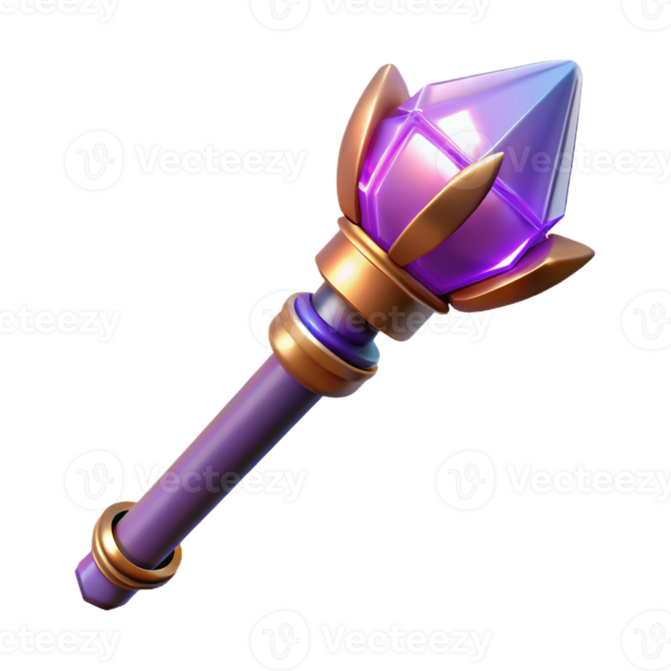 vibrant modern A magical staff, topped with a glowing crystal genuine png