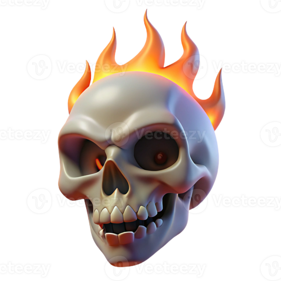 dramatic vintage A spooky, grinning skull, wreathed in ethereal flames original png