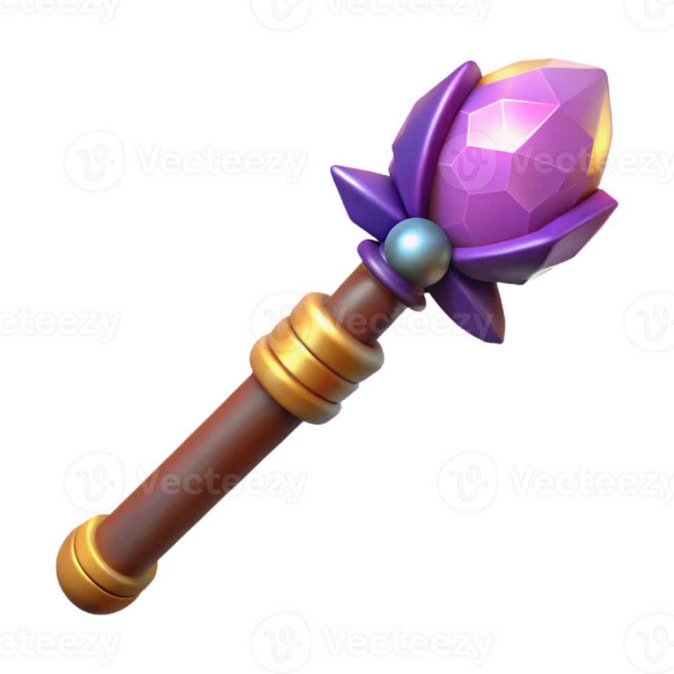 beautiful rustic A magical staff, topped with a glowing crystal original png