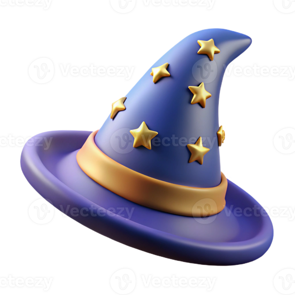 serene classic A cartoon wizard hat, with stars and moons embroidered on it high resolution png