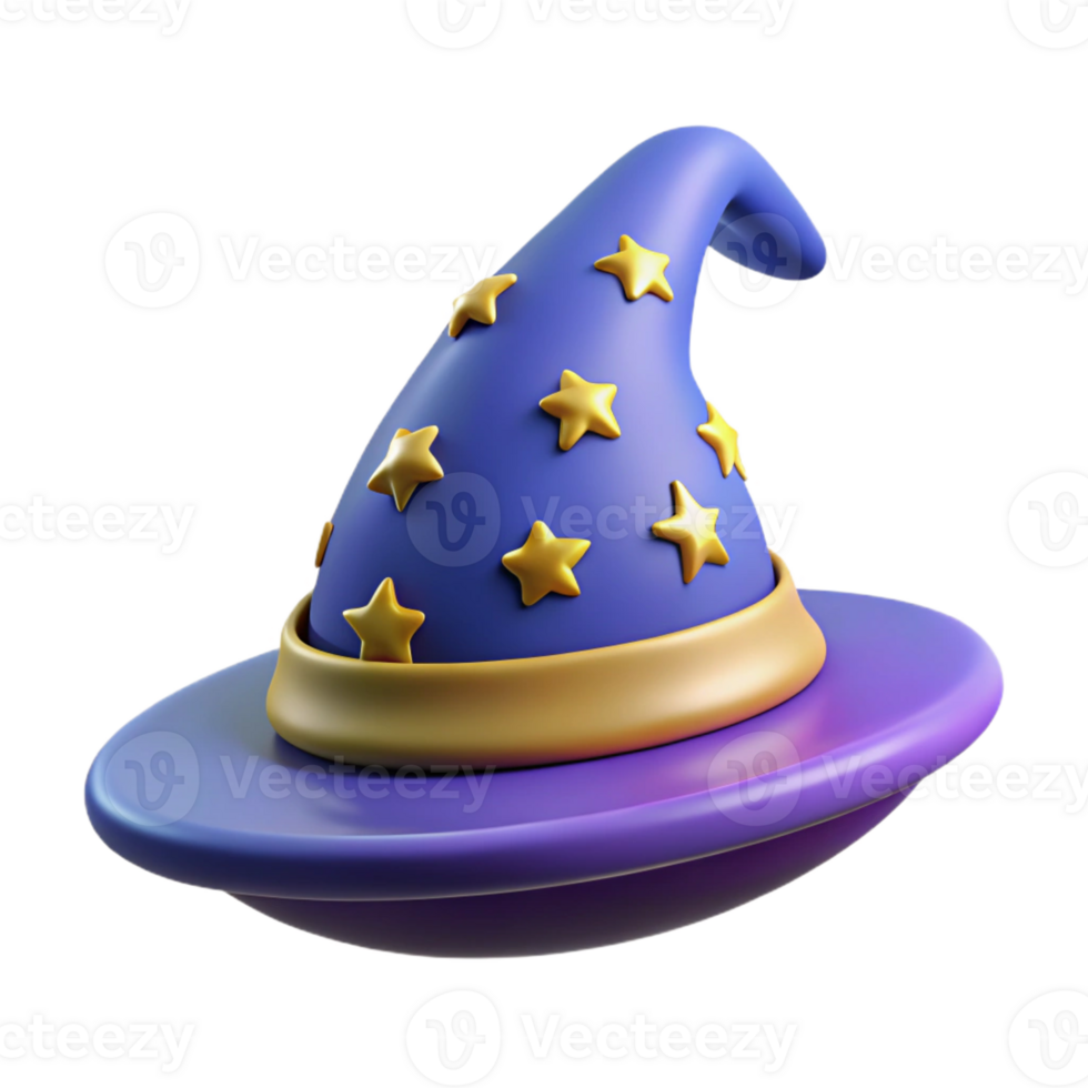 impressive traditional A cartoon wizard hat, with stars and moons embroidered on it premium png