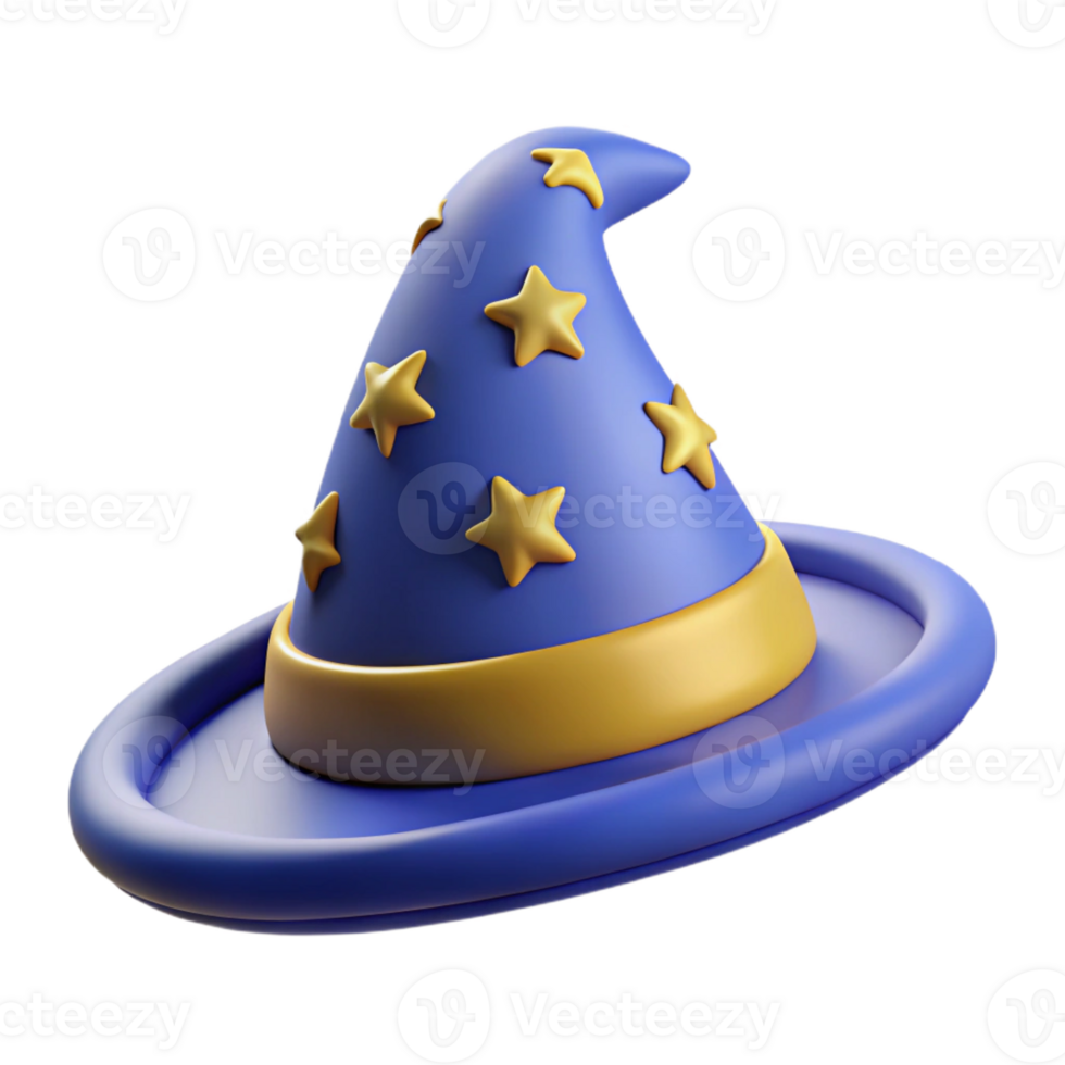 dramatic modern A cartoon wizard hat, with stars and moons embroidered on it genuine png
