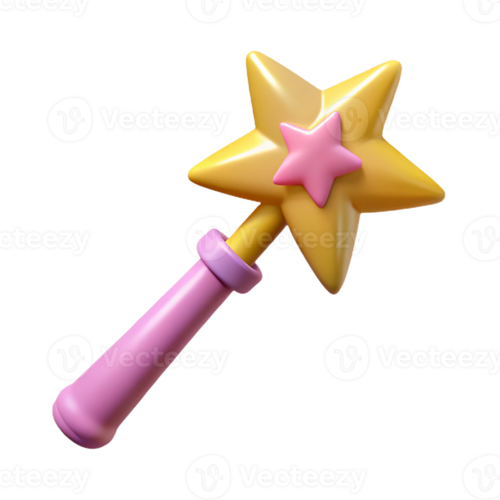 dramatic artistic A cartoon fairy wand, topped with a star 4K png