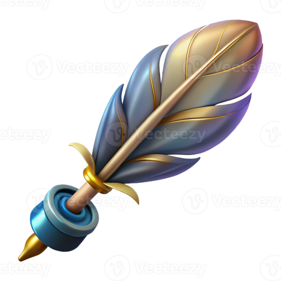 vibrant rustic A stylized, decorative feather pen, for writing spells detailed png