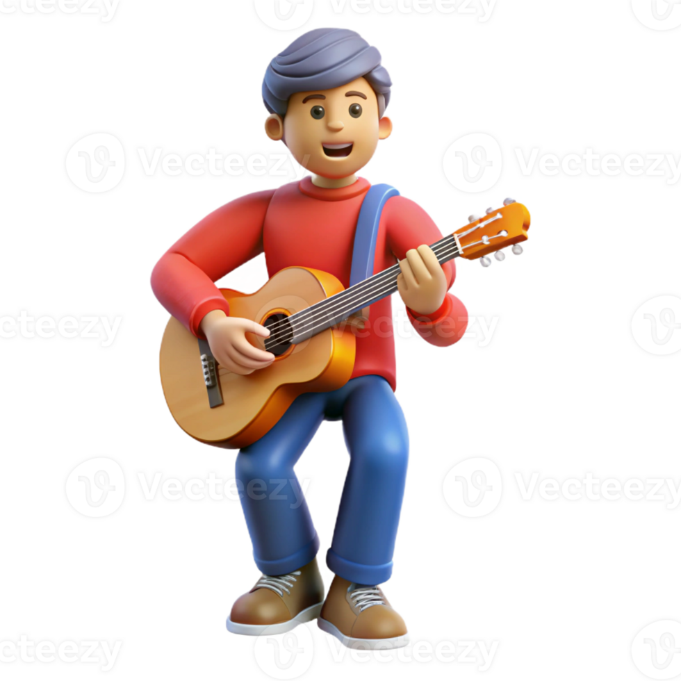 vibrant rustic Musician playing a guitar, original png