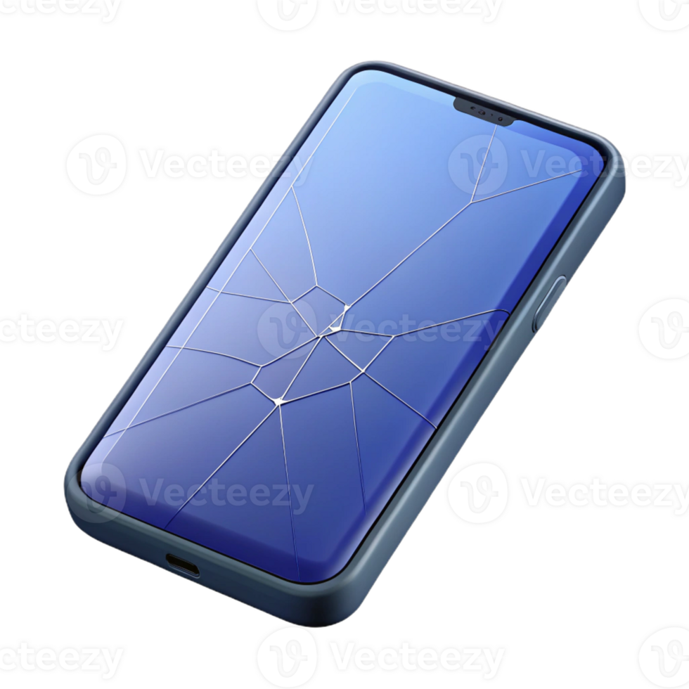 vibrant artistic A single, modern smartphone with a cracked screen high resolution png
