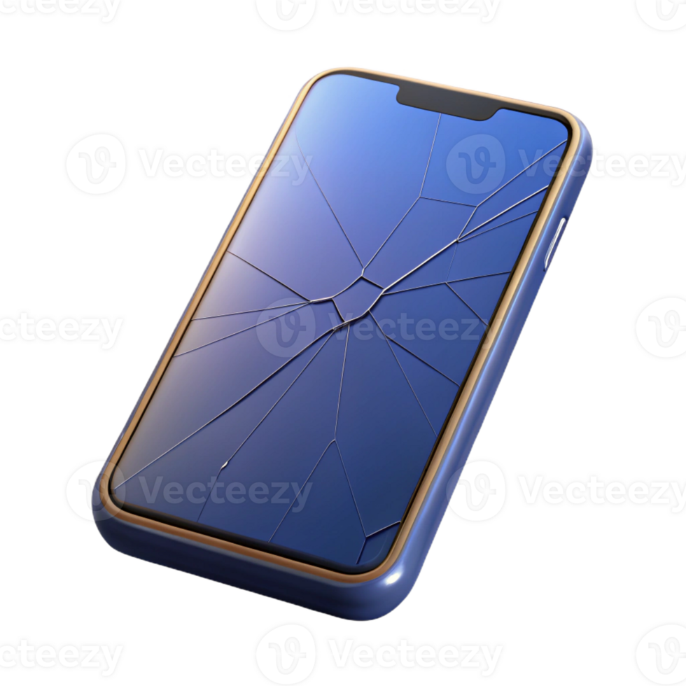 impressive modern A single, modern smartphone with a cracked screen detailed png