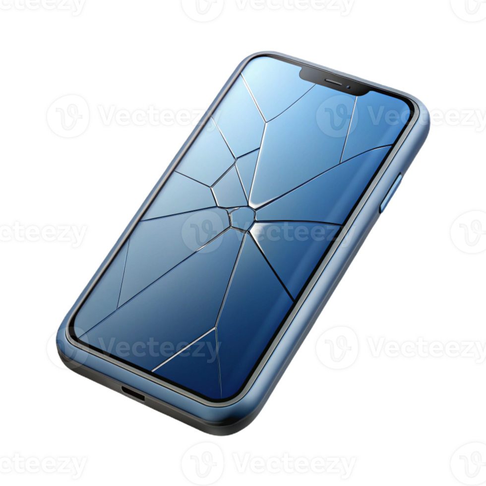 vibrant rustic A single, modern smartphone with a cracked screen exclusive png