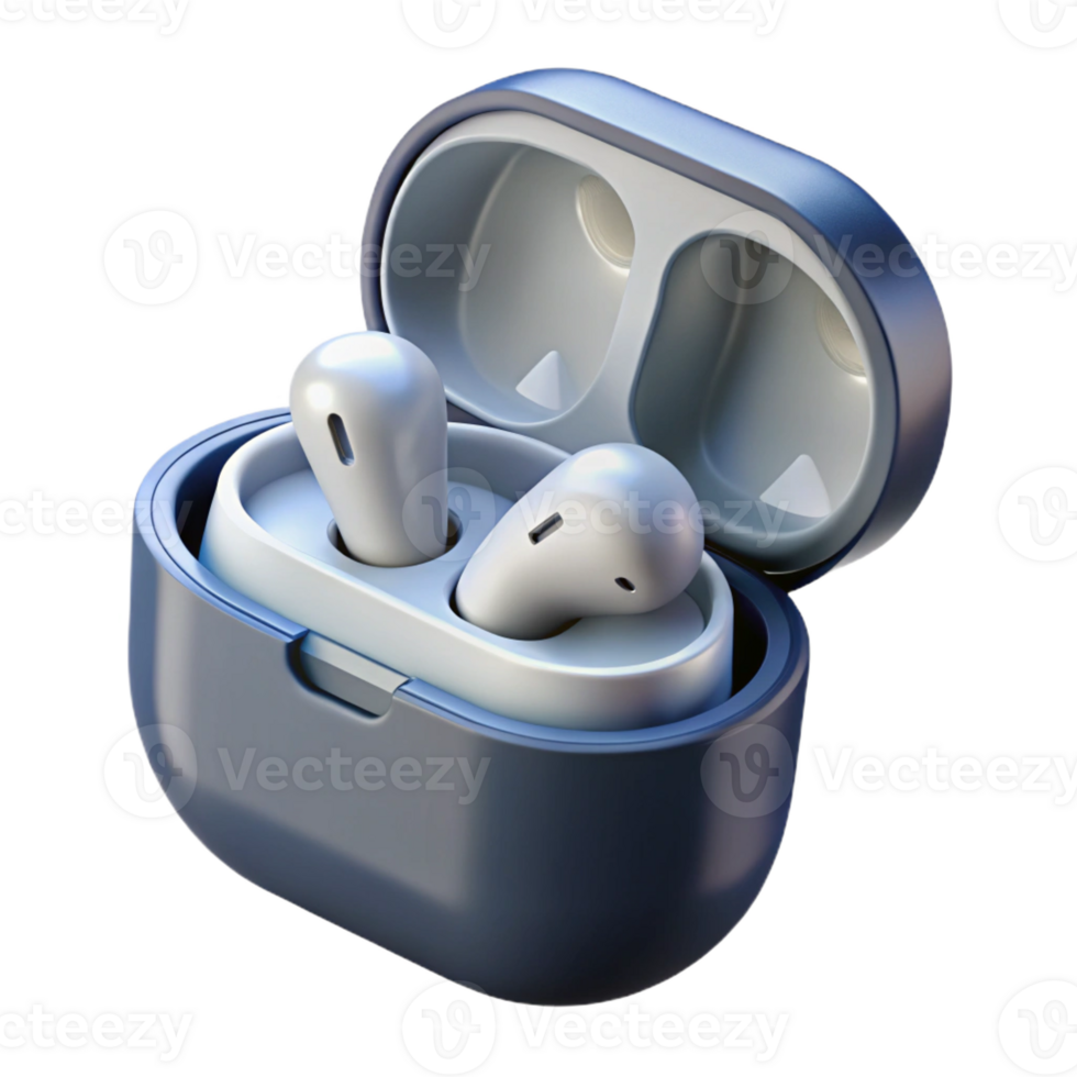 vibrant classic A pair of wireless earbuds, charging in their case original png