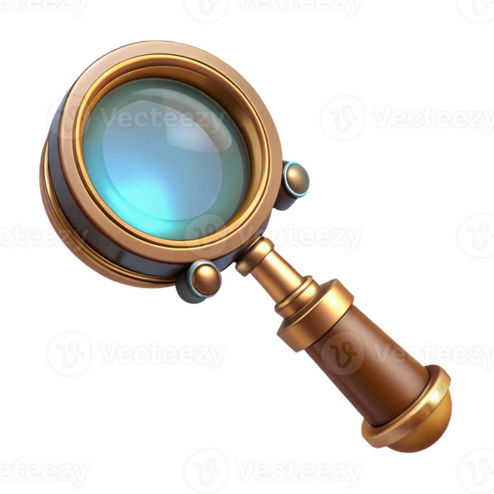 magnificent classic Steampunk magnifying glass with a brass frame and magnifying lens professional png