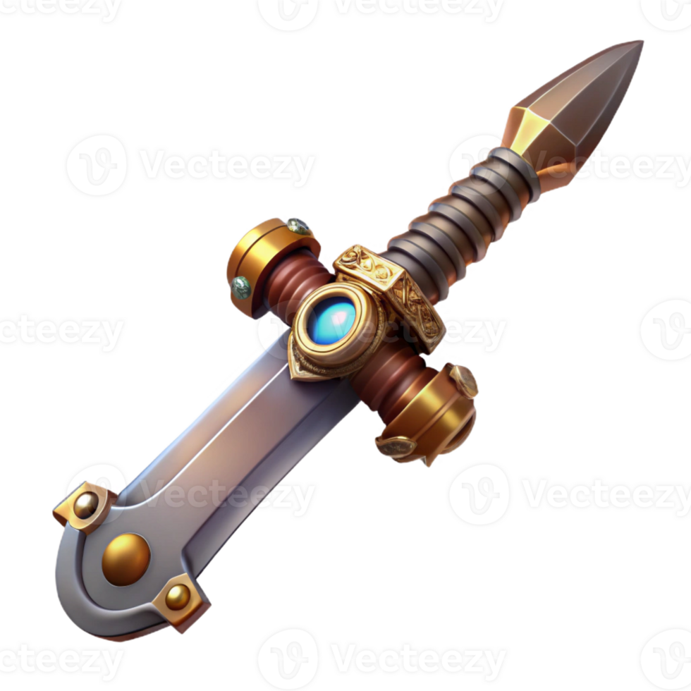 impressive modern A steampunk sword with a serrated blade and a brass hilt genuine png