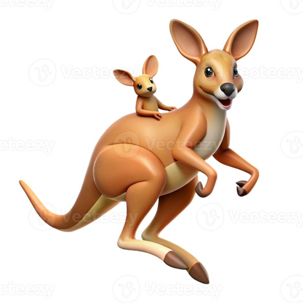 impressive classic A kangaroo, hopping with joey in pouch premium png