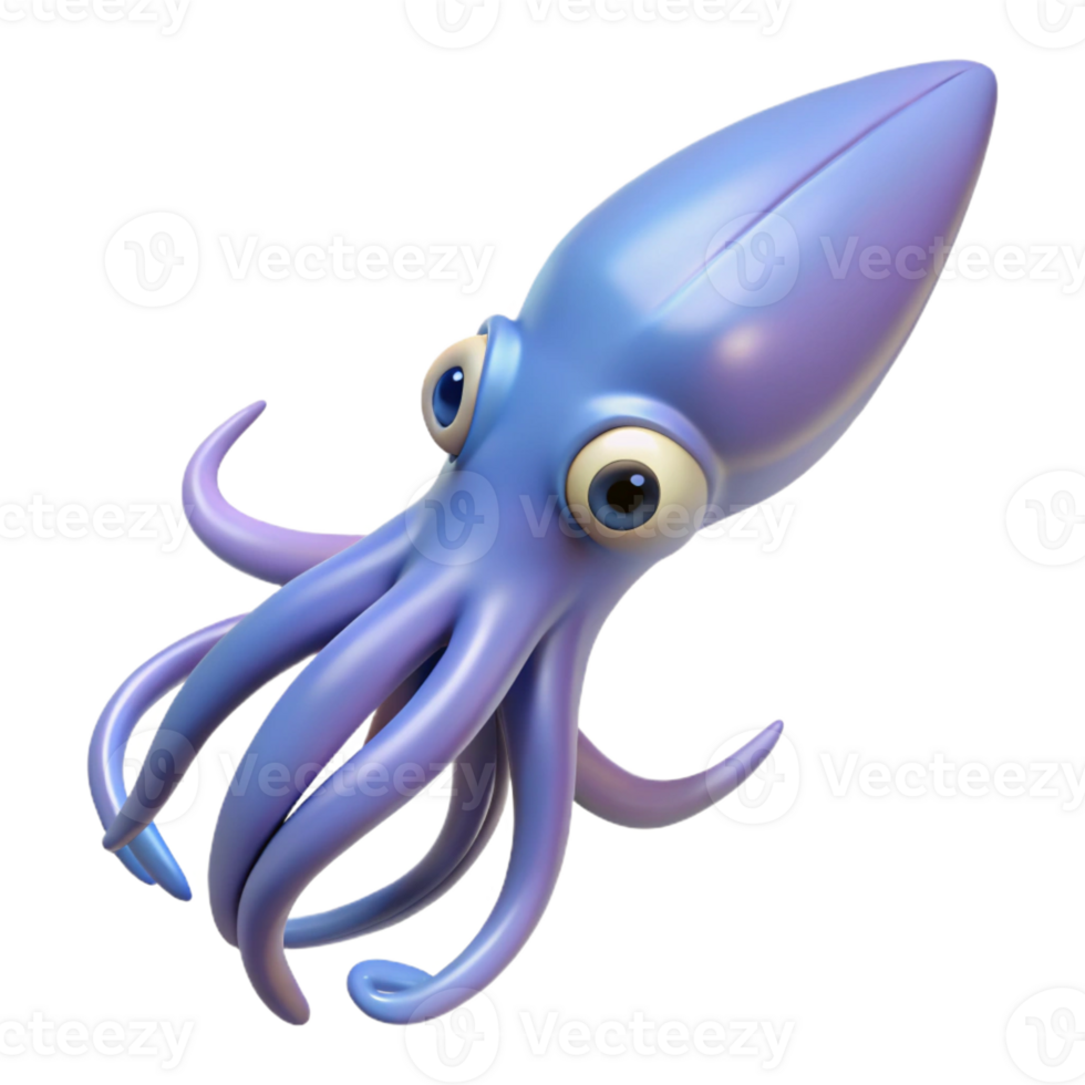 vibrant creative A squid, swimming detailed png